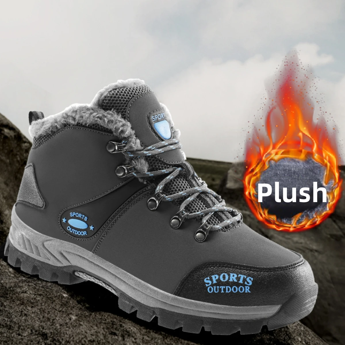 أحذية رجالية شتوية، أحذية ثلج وأحذية مخملية دافئة عالية الجودة للتنزه في الهواء الطلق، أحذية قطنية مقاومة للماء، عروض خاصة. #6
