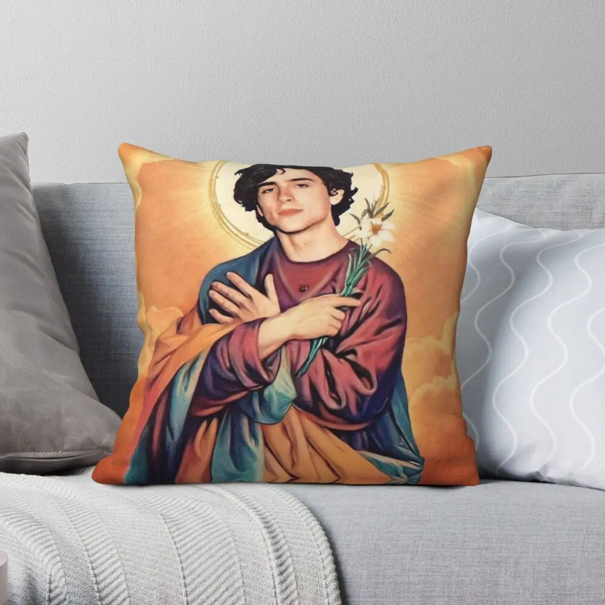 

Timothee Chalamet As Jesus Square Pillowcase Polyester Linen Velvet Pattern Zip Decor Sofa Seater Cushion Case