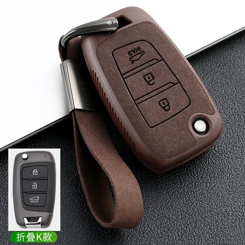 3 Buttons Suede Leather Car Folding Flip Key Fob Shell Cover Case For Hyundai Solaris Elantra i30 i35 i40 Tucson Kona 2015-2019
