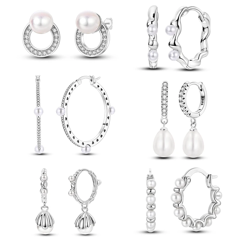 

Original New 925 Sterling Silver Pave U Shape Pearl Hoop Earrings Eardrop Earrings For Women Wedding Engagement Birthday Gift
