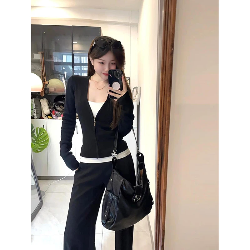 

Long Sleeved T Shirts Aesthetic Womens Autumn Patchwork Waist Flare Pleated Button Down Modern College Commuting Gentle Elegant