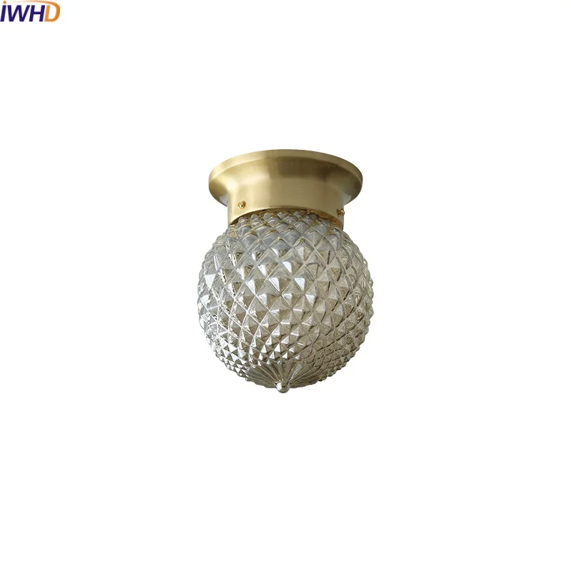 

IWHD Modern Style LED Ceiling Light Fixtures Indoor Lighting Porch Balcony Corridor Copper Glass Ball Ceiling Lamp Plafonnier