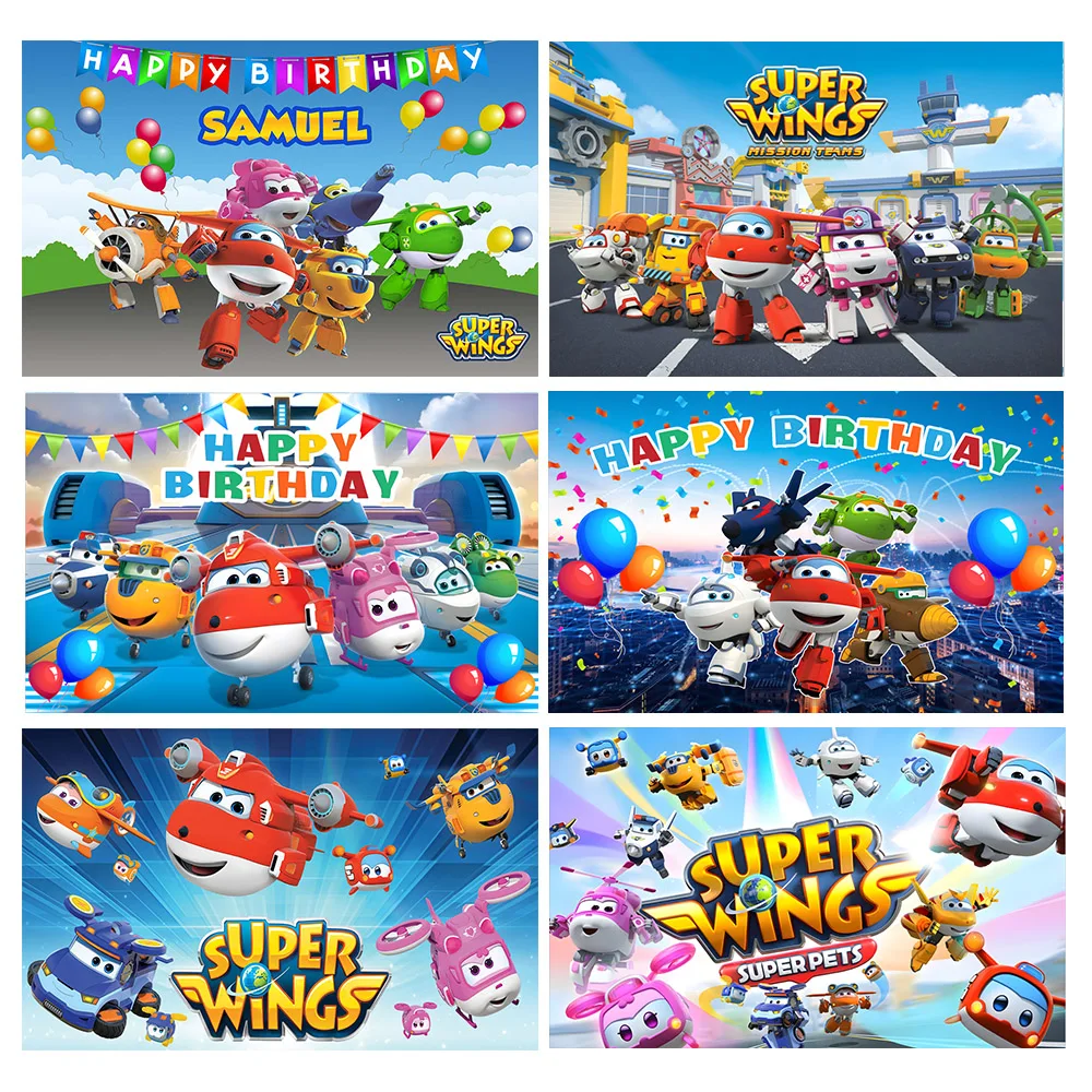 GFUITRR Super Wings Photography Backdrop Child Birthday Baby Shower Photo Backdrop Custom Decor Banner Photo Booth Backdrop