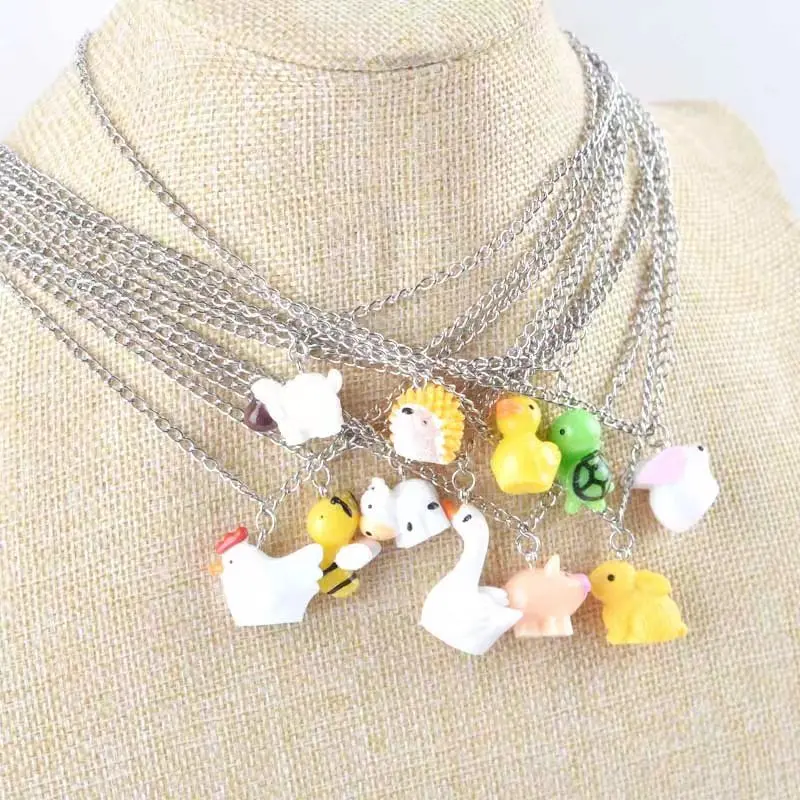 The New Animal Resin Pendant  Hedgehog Goose Duck Turtle Chicken Pig Sheep Rabbit Necklace Multicolor Jewelry Gifts for Women