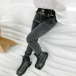 Kids Girls Elastic Pencil Pants 2024 New Fashion Children Slim Fit Denim Trousers Autumn Thin Skinny Jeans Japanese Korean Style
