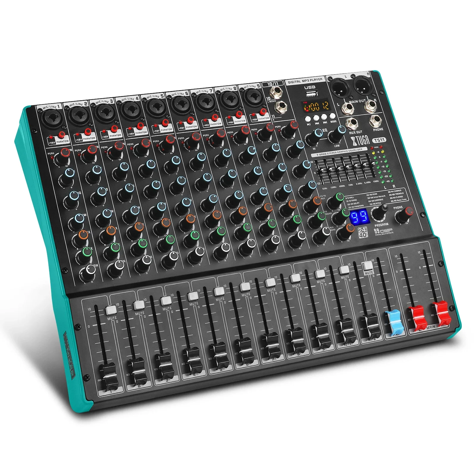 XTUGA Customized private molds TS11 Professional 11 Channel 99DSP Mixer USB MP3 Player consola de audio