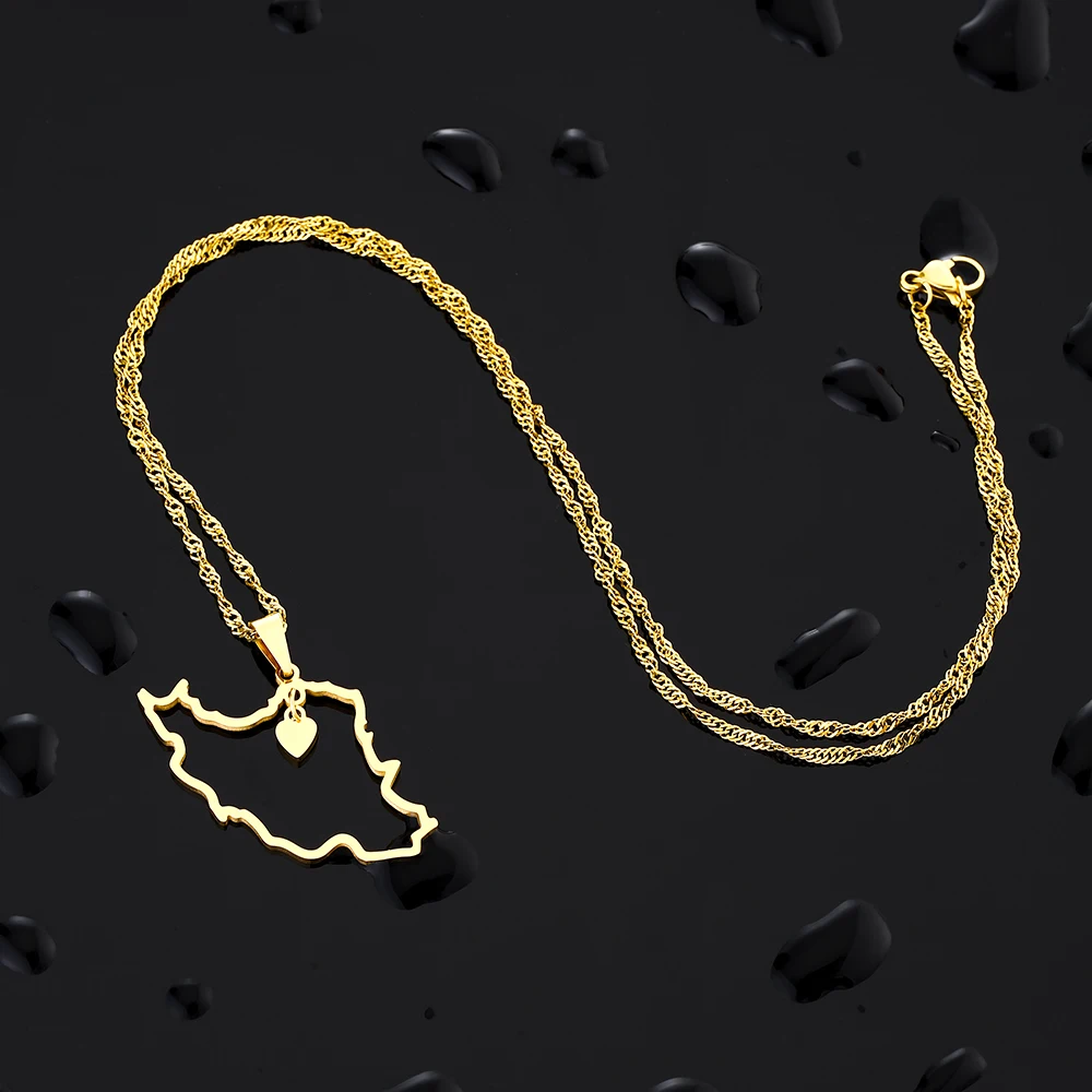 Mode Herz Iran Karte Anhänger Halskette Edelstahl Männer Frauen Schmuck Silber Farbe Gold Farbe Iranische Halsketten Geschenk – Detail 5