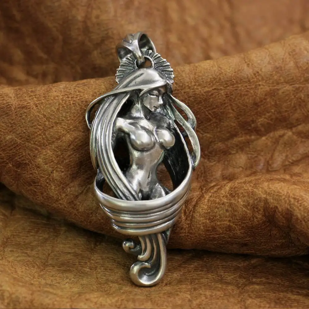 Long Hair Sexy Angel 925 Sterling Silver Pendant Biker Punk Jewelry TA215