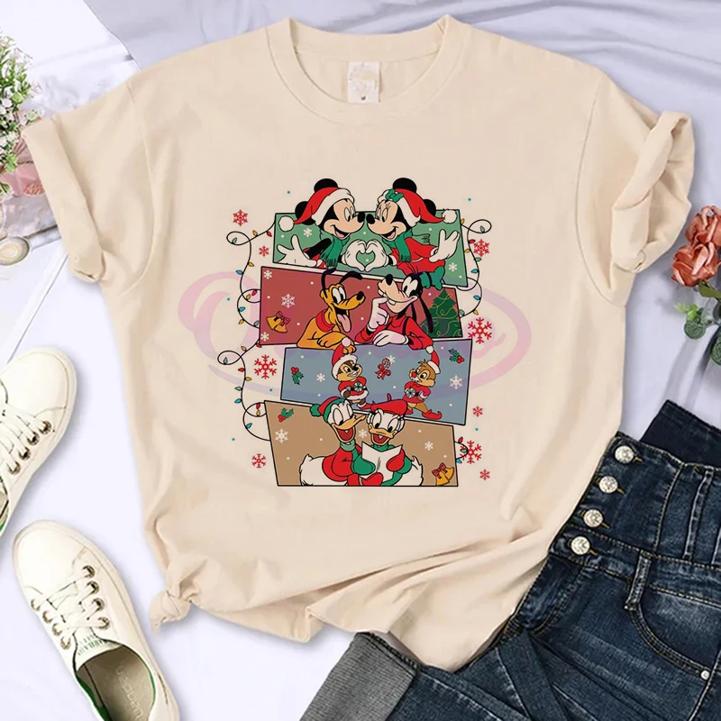 kawaii Christmas Mickey Print T-shirts Women Fashion Minnie Mouse girls T Shirt Streetwear Female Clothes Kawaii Disney Tshirt