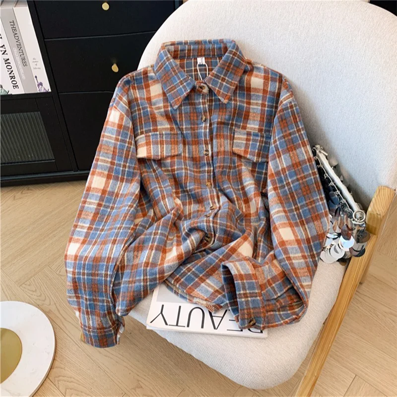 

Women's Woolen Mesh Casual Shirt Y2K French Elegant High Street Aesthetic 2000S Style Office Retro Top Shirt Clothing 2025 New