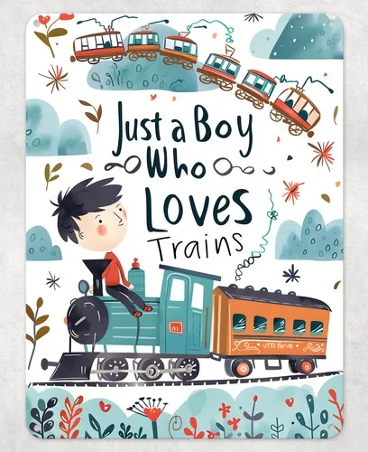 Just a Boy Who Loves Trains Metal Poster Wall Tin Sign Man Cave Shed Home Plaque --Tin Sign
