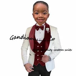 Kids Tuxedo Suits for Boys Slim Fit Official 3 Piece Wedding Prom Blazer Velvet Vest Pants Set