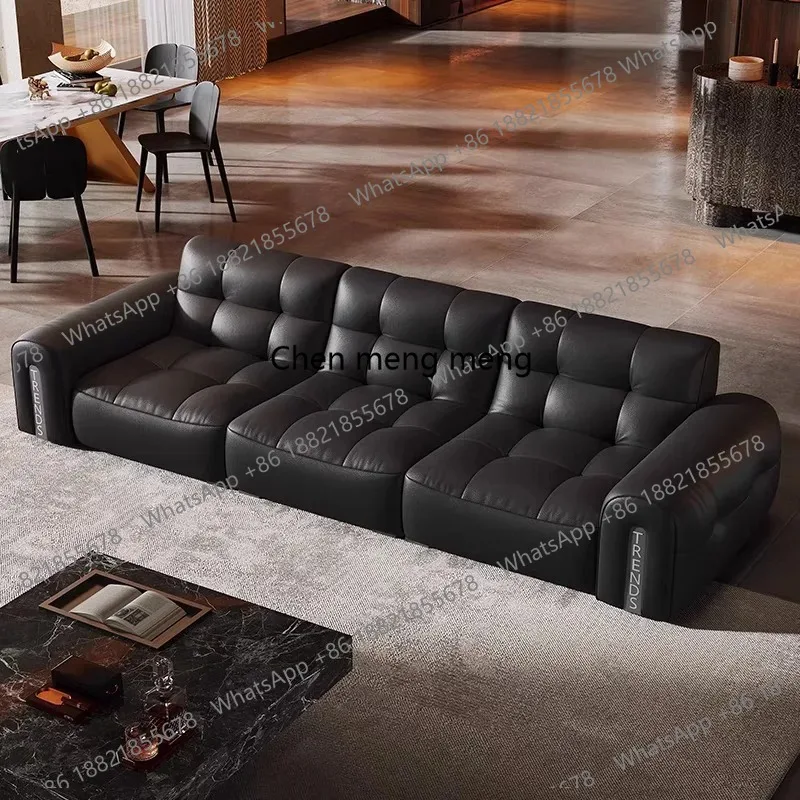 Living room furniture Italian minimalist sofa black first layer cowhide leather sofa