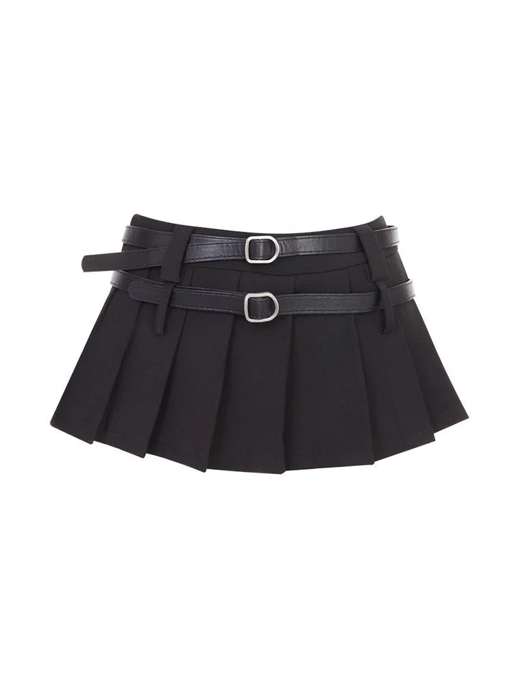 

Bla Pleated Skirt Women's Spring Summer Spicy JK Ultra-ort Skirt Double Belt Anti-Light A-Line f-length Skirt