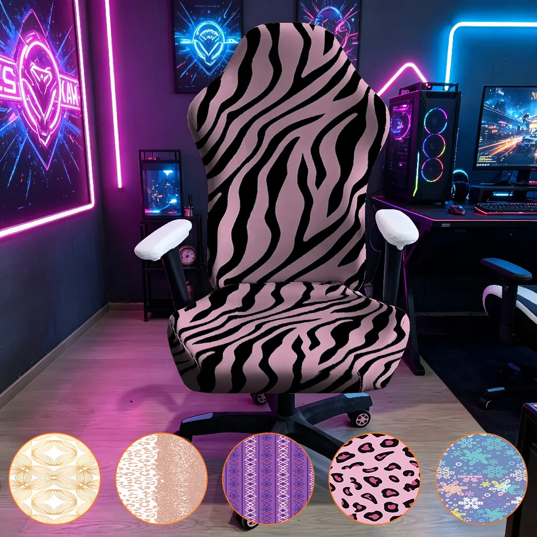 Pink Zebra Stripe Print Gaming Chair Cover Stretch Elastic Slipcover Universal Computer Office Chair Protector