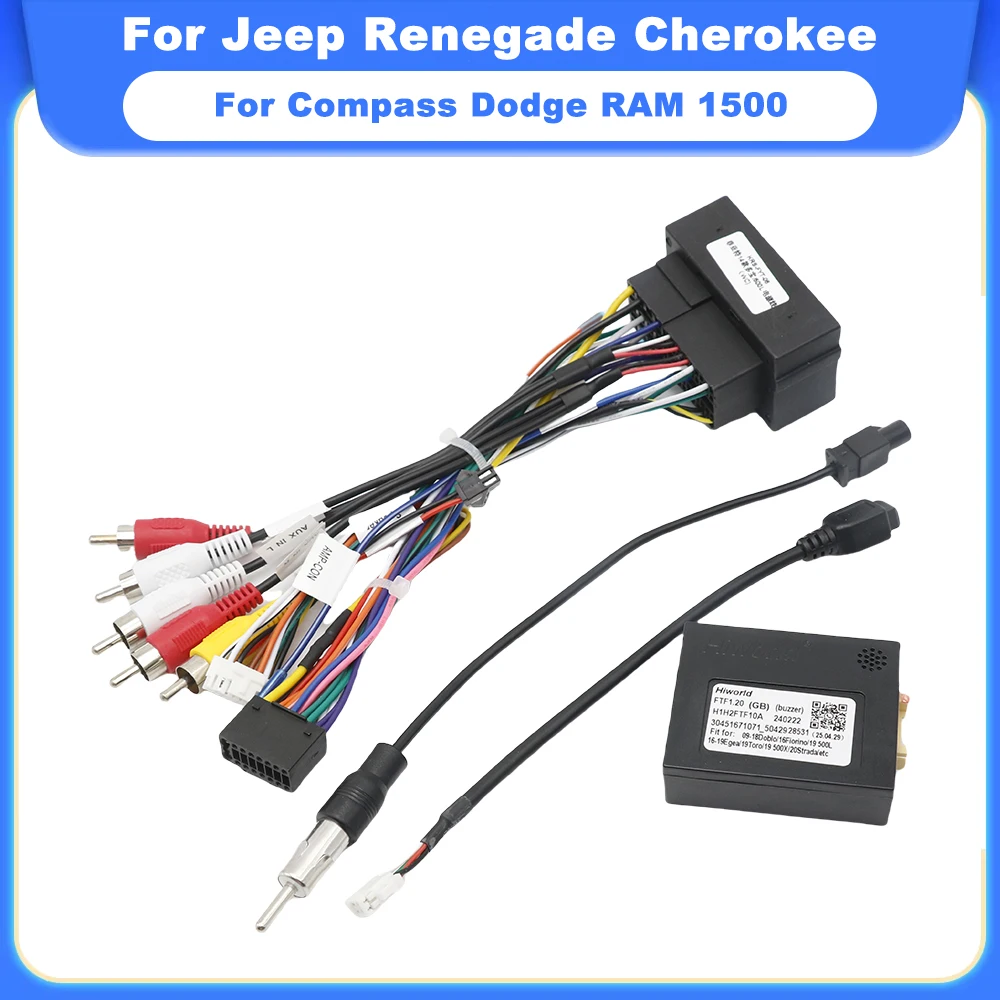 

16-контактный разъем для 52-контактного кабеля, адаптер Canbus Box для Jeep Renegade Cherokee Compass Dodge RAM 1500, жгут проводов радио