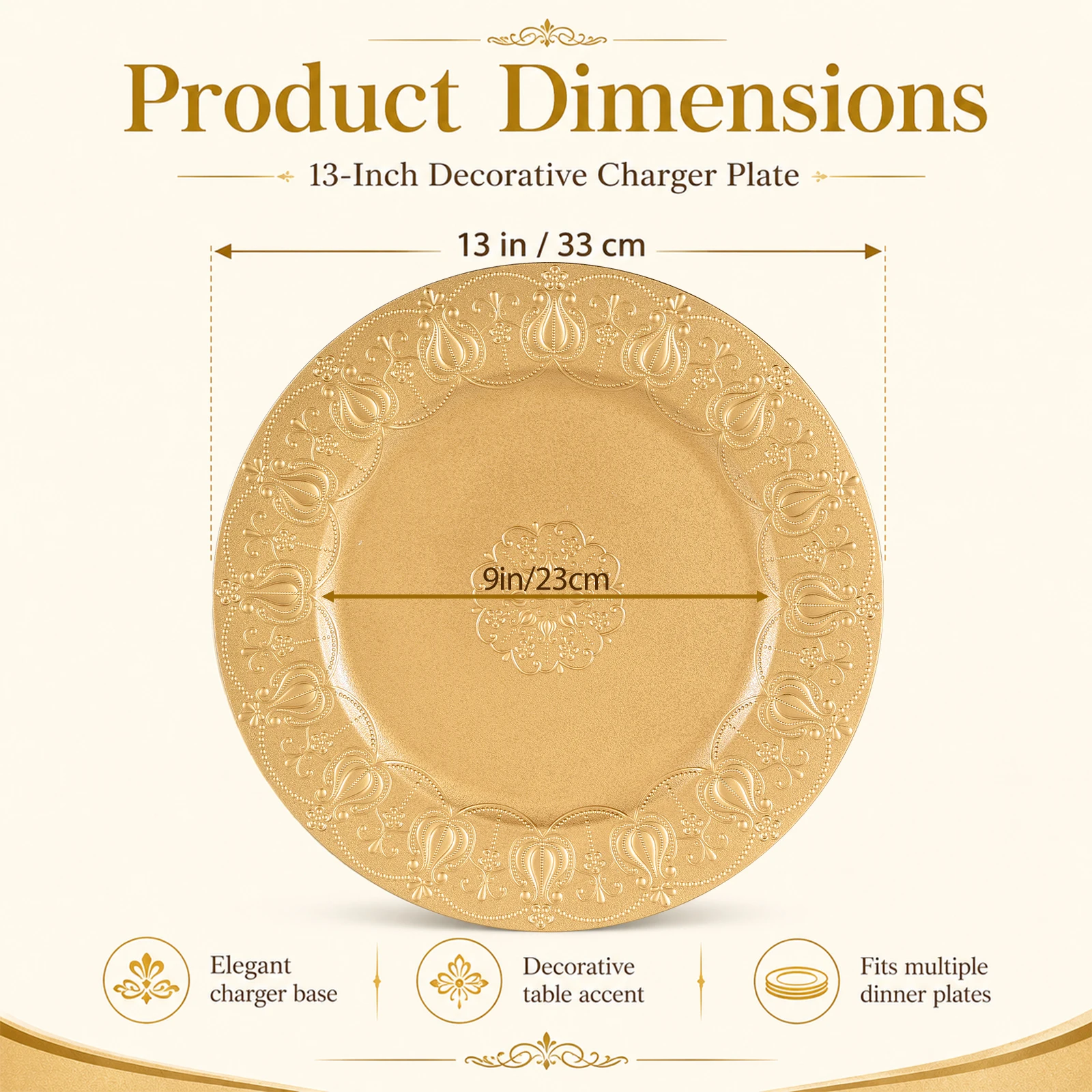 50Pcs Gold Charger Plates 13 Inch Bulk, Decorative Round Charger Platters Set with Storage Bag, Reusable Plastic Plate Chargers for Weddings Parties Banquets Event Tabletop Setting