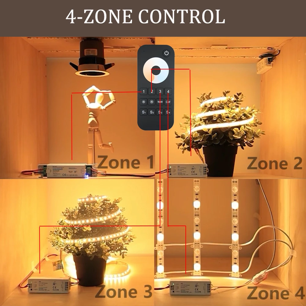 V2 CCT LED ściemniacz podwójny kolorowy pasek LED zestaw ściemniania bezprzewodowy 2.4G RF pilot zdalnego sterowania RT7 4 strefy 12V 24V do