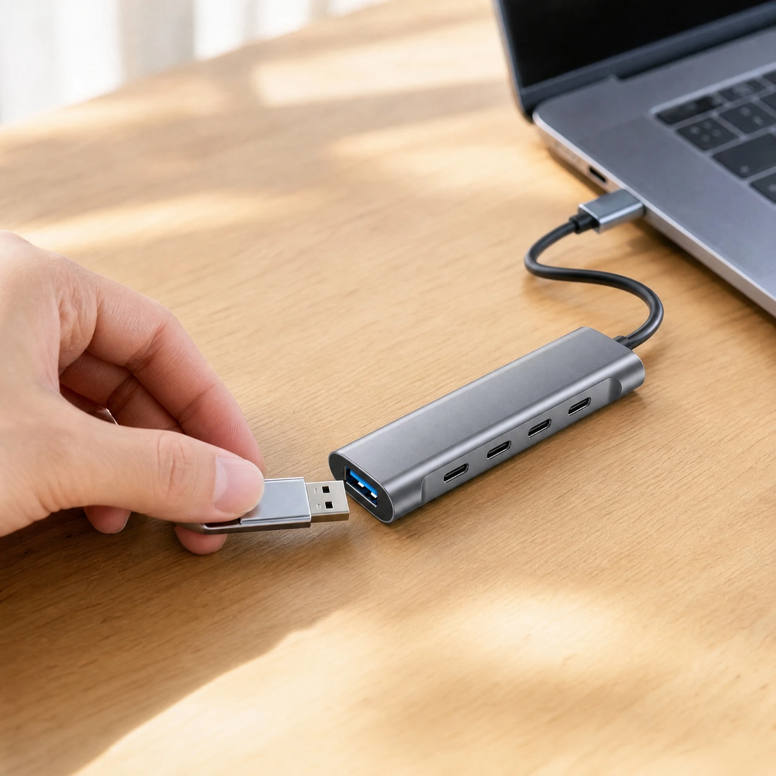 Hub Space-Saving USB 3.0 Hub with USB-C Ports Port Expander Portable Backward Compatible for Desk, Home Office