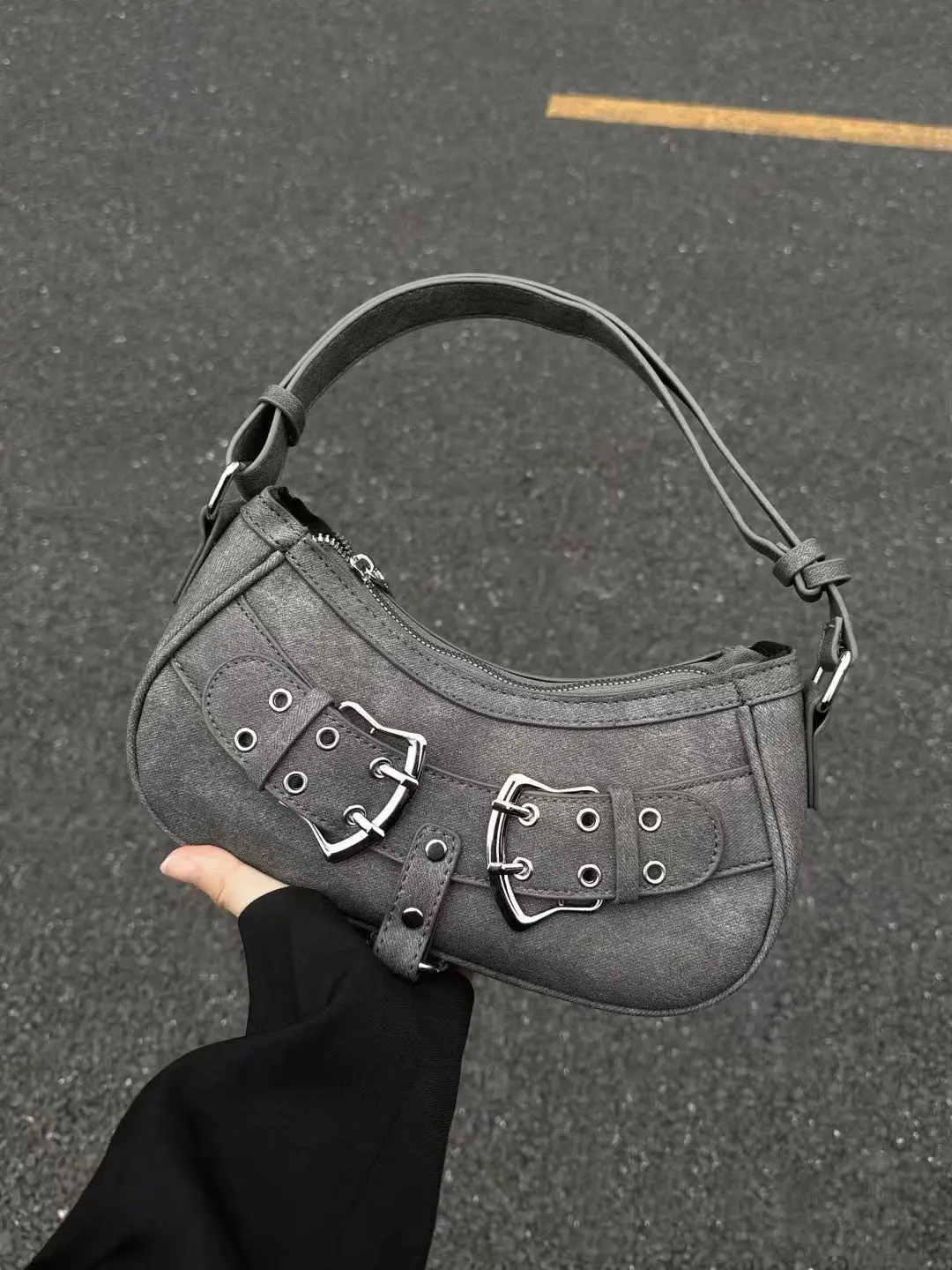 JIAERDI Dolce Fresco Denim Borsa a tracolla Grigia Donna Y2k Grunge Hot Girls Borsa Casual Lady Vintage Versatile Borsa sotto le ascelle Autunno