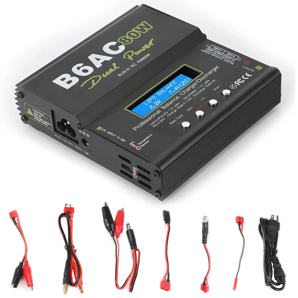 RoRuSiMAX B6AC 80W 6A Lipo Battery Balance Charger LCD Display Discharger For RC Model Li-ion LiFe Nimh Nicd PB Lipo Battery Cha