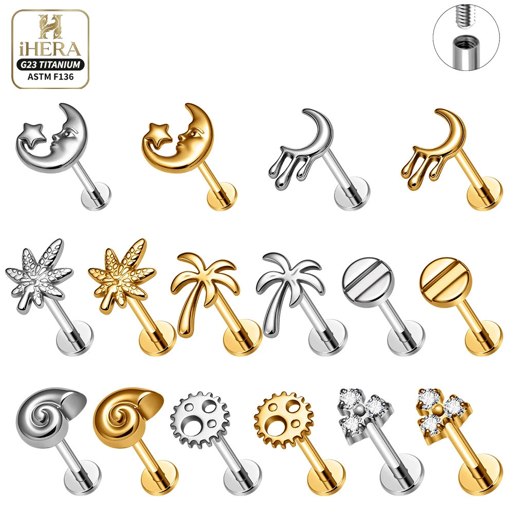 F136 Titanium Piercing Stud Lip Tragus Cartilage Jewelry Set Barbed Wire Gear Screw Spiral Internal Threaded Flat Back Body
