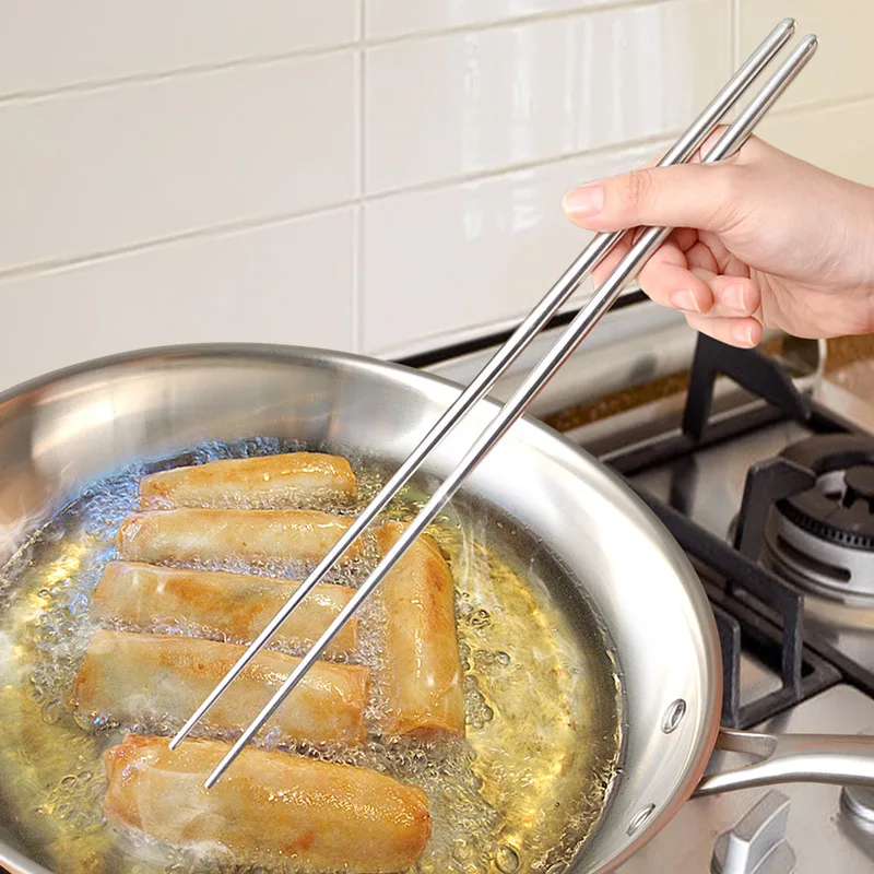 New Frying Tableware Chinese Lengthen Chopsticks Stainless Steel Reusable Japanese Sushi Sticks Korean Hot Pot Tools