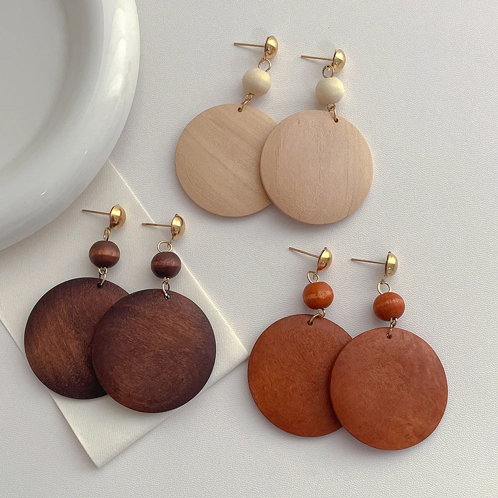 New Arrival Round Shaped Wooden Earring Statement Vintage Big Tassel Drop Earrings Fashion Jewelry Accessories For Women