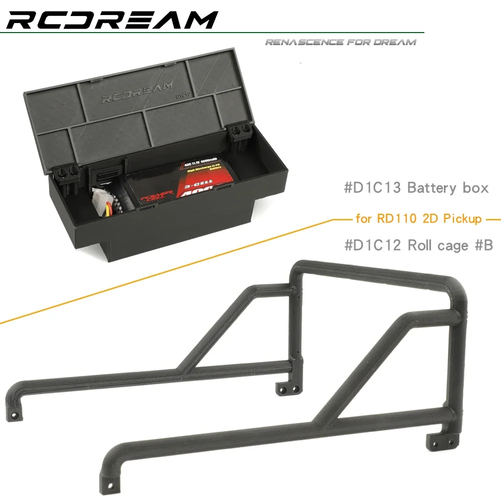 RCDream-caja de herramientas de simulación de batería, jaula enrollable para 1/10 RC Crawler Car, Wild-Defender RD110, accesorios para camioneta de 2 puertas