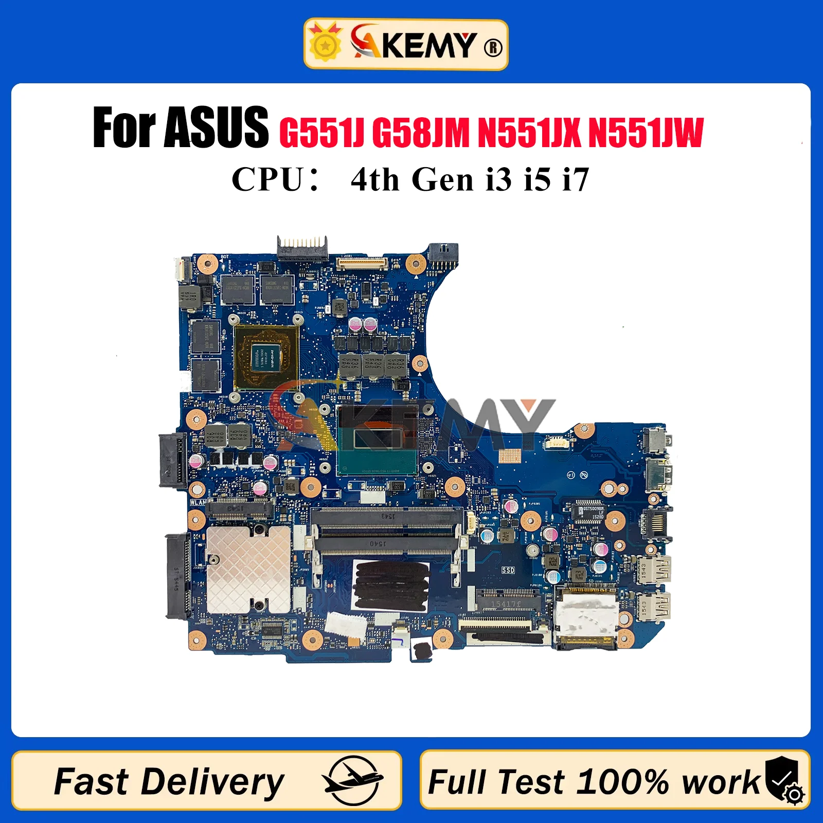 

N551JM Laptop Motherboard For ASUS ROG N551J G551J G58JM N551JK N551JM N551JQ N551JB N551JX N551JW Mainboard With i3 i5 i7 CPU