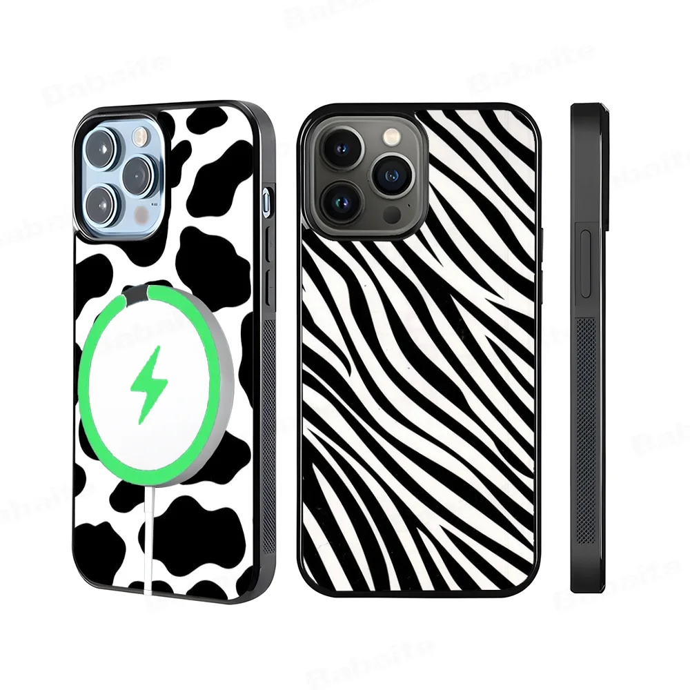 Schwarz-Weiß-Dalmatiner-Kuh-Zebra-Textur für iPhone 15 Pro Max Fall 14 plus 13 12 11 Magesafe magnetische drahtlose Lade abdeckung