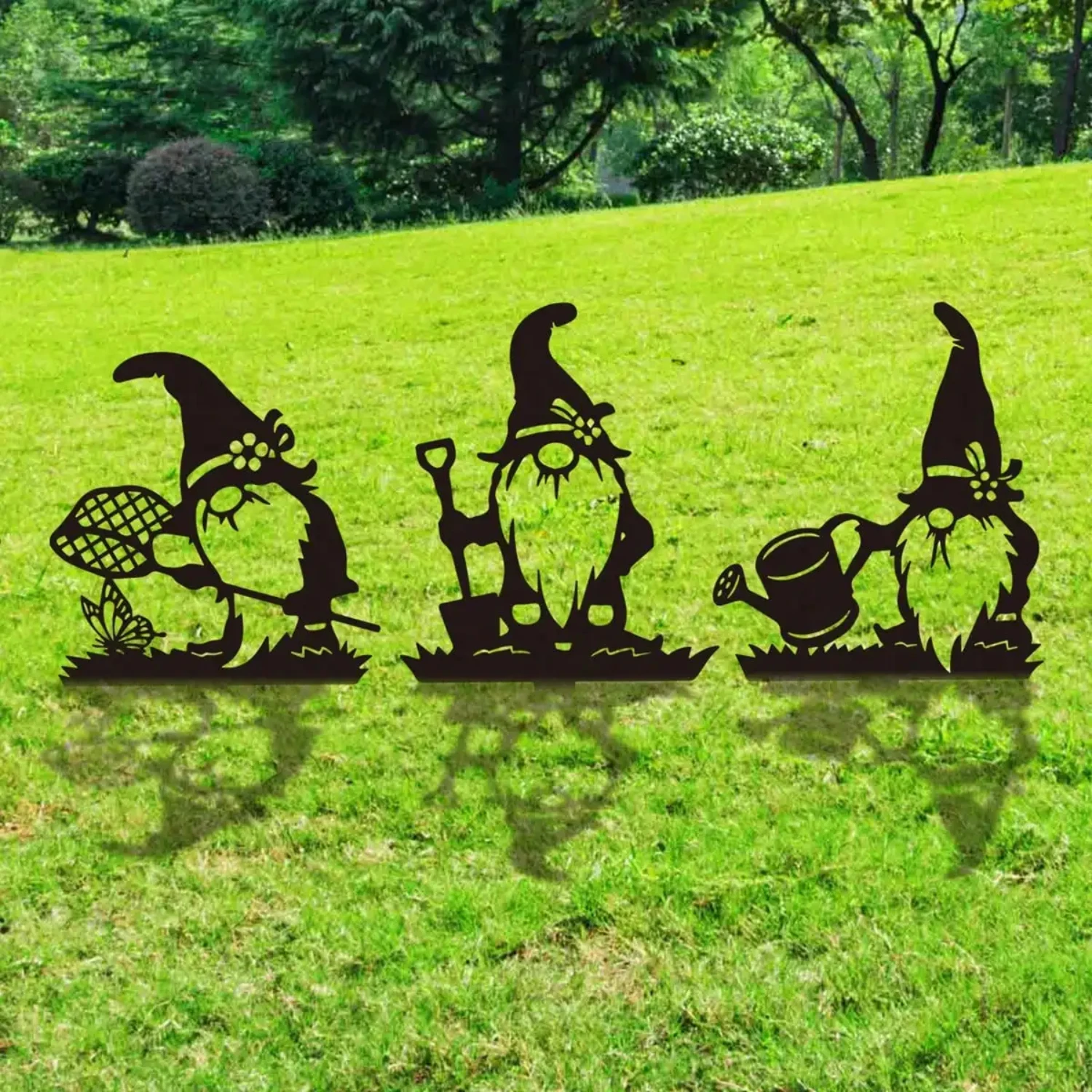 Adorable 1PC Black Metal Gnome Garden Stakes Decor for Your Outdoor Space - Lovely Gnome Yard Decorative Statues Perfect for Gar