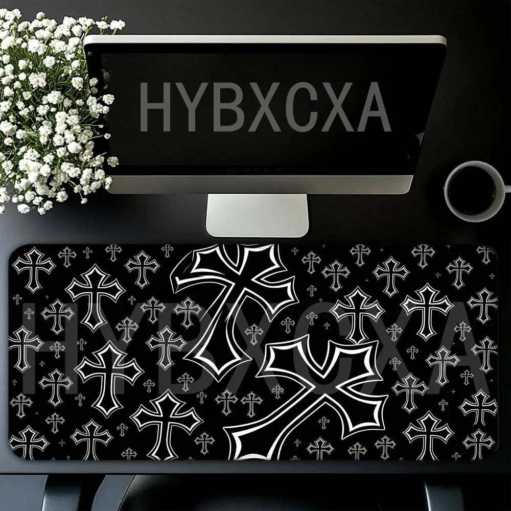 

HYBXAXC Black White Cross Pattern Mouse Pad Gothic Non-Slip Desk Mat for Gamers Gaming Keyboard Mats Large XXL Gamer Mousepad