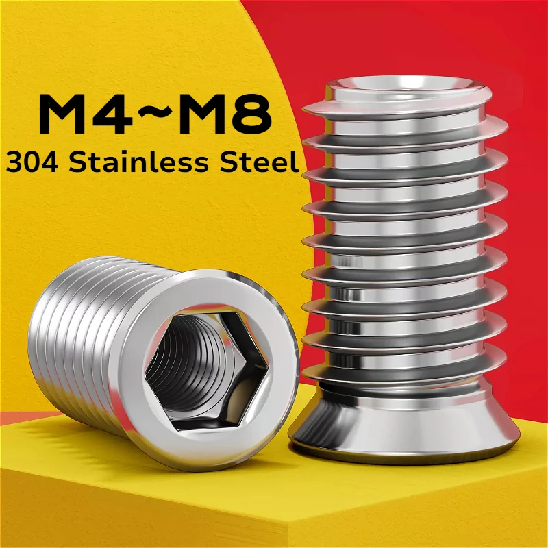 Image of 304 Edelstahl Sechskant-Einpressmuttern M4 M5 M6 M8 für Tisch, Schreibtisch, Stuhl, Bett, Holzbearbeitung