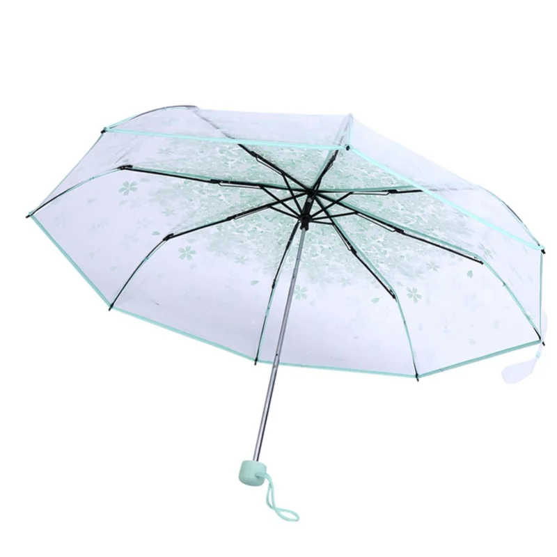 1PC Transparent Folding Umbrella Fashionable Princess Umbrella Cherry Blossom # Light Green