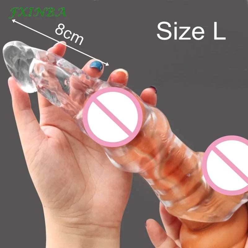 FXINBA Clear Large Penis Sleeve Extender Huge Reusable Condoms Delay Sex Toys for Men Thick Cock Sleeve Extender Dick Enlarger