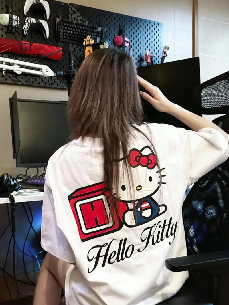 T-ShirtSanrio 100% Pure Cotton High Street Fashion Brand Hellokitty Short-Sleeved  for Women Ins Korean Version Sweet and Spicy