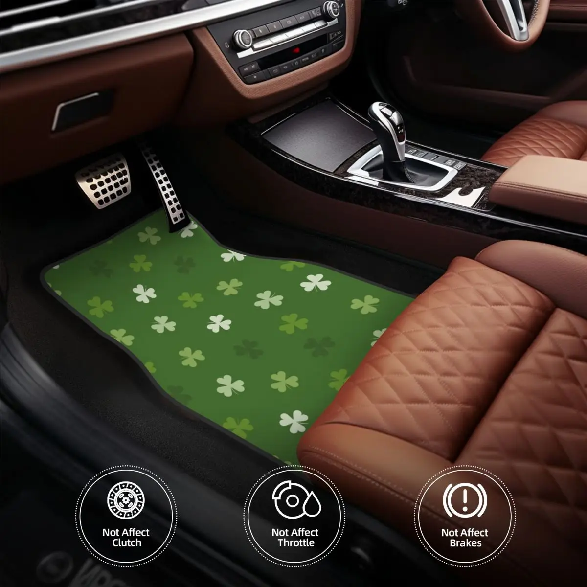 Saint Patricks Day Four Leaf Clover Floor Mats for Cars All-Weather Anti-Slip Floor Mats Liner Full Set Car Accessories