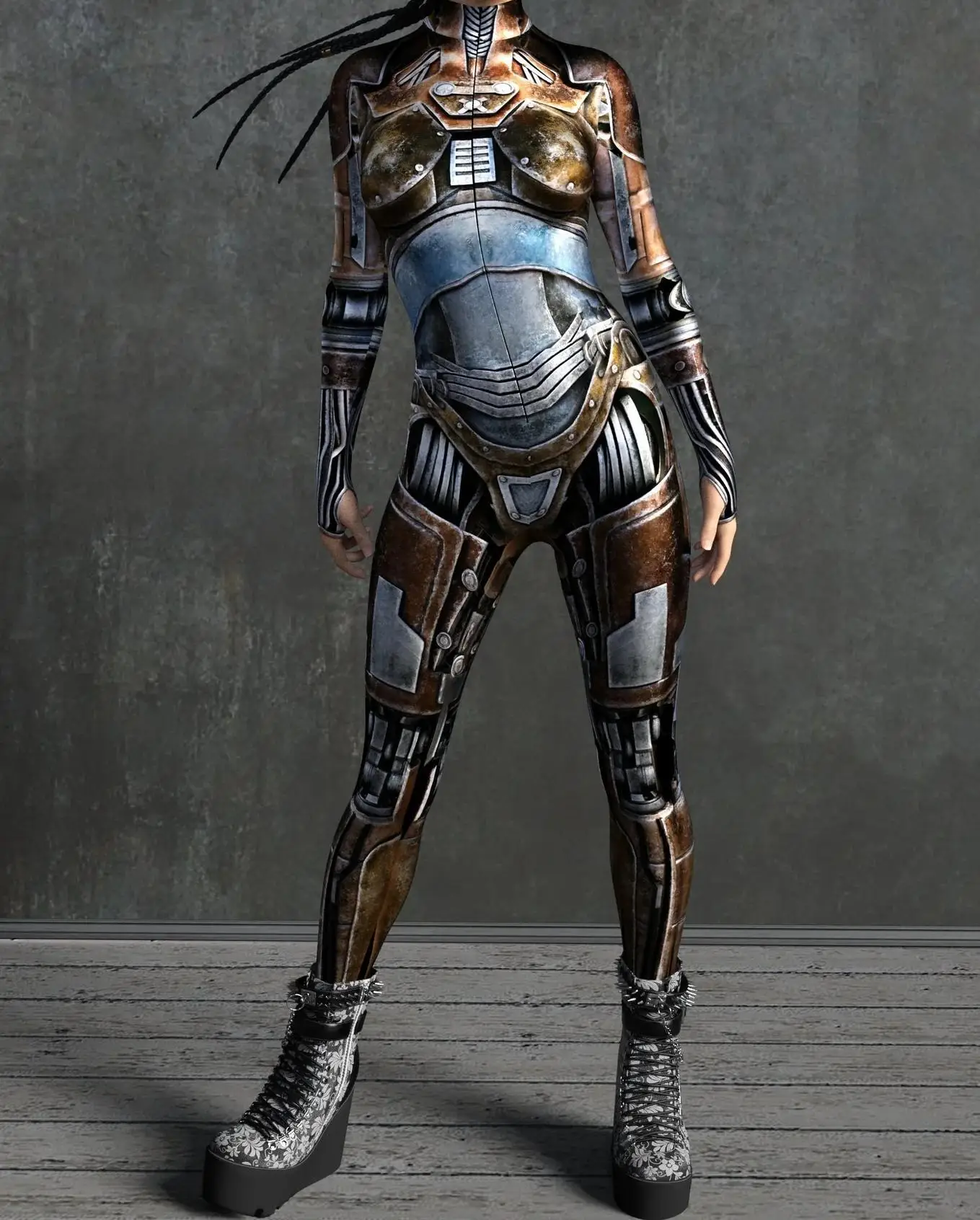 Mechanischer Rüstungsanzug für Frauen, Cyber-Fighter-Cosplay-Bodysuit, Steampunk-Kostüm, Zentai-Anzug für Halloween-Partys – Detail 23