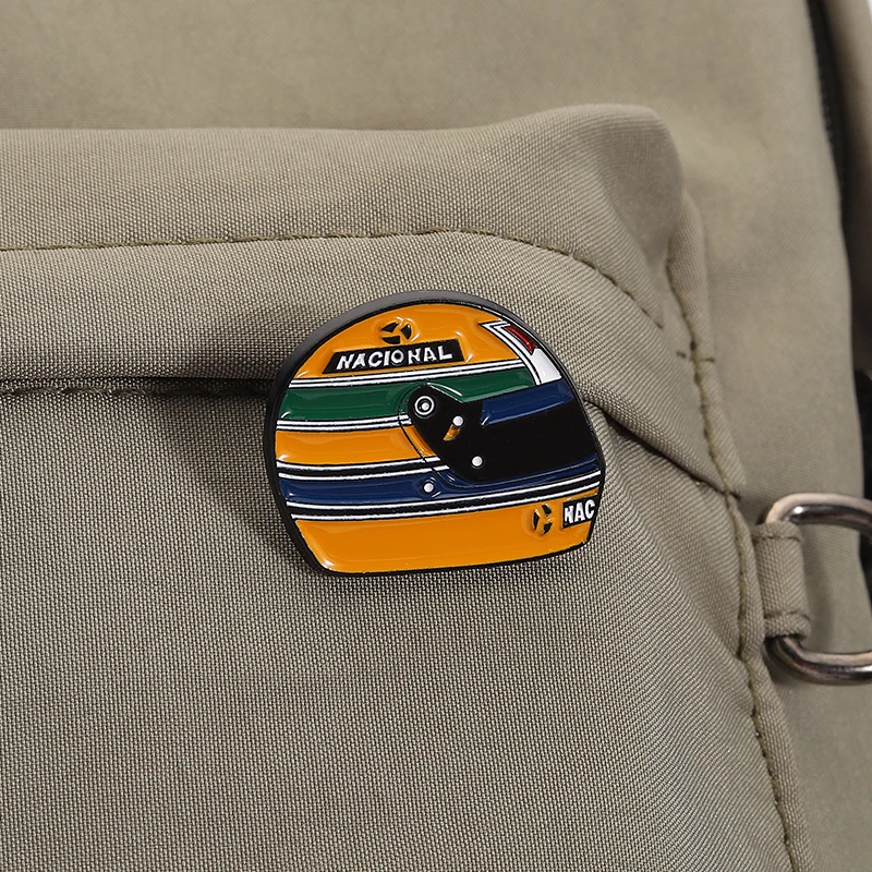 Racing Driver Enamel Pins Custom Brazilian Legend Senna Helmet Brooches Lapel Badges Clothes Funny Jewelry Gift for Kids Friends