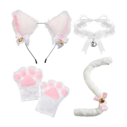 3/4pcs Katzen kostüm für Kinder-Katzen ohren Stirnband Schwanz Schwanz Glocke Choler Handschuhe Halloween Party Tier Cosplay Zubehör