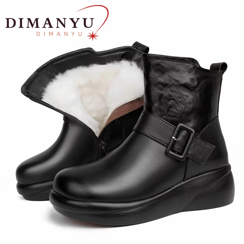 

DIMANYU Short Boots Female Genuine Leather 2024 Winter New Round Head Soft Sole Female Boots Fashion Non-slip Snow Boots Ladies