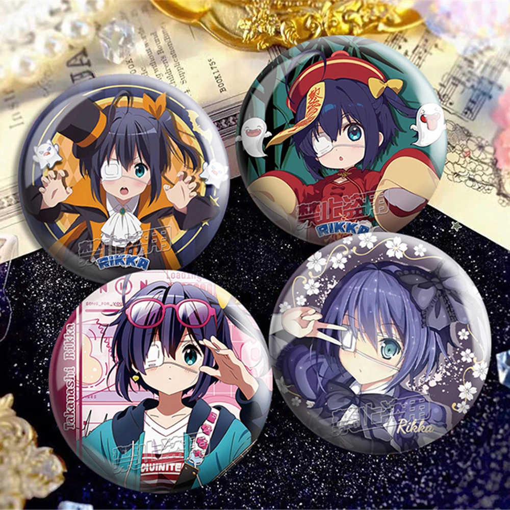 58mm Anime Love, Chunibyo and Other Delusions! Takanashi Rikka Cosplay COSTUME Badge Pin SPTE Tinplate Brooch﻿ Prop Gilf