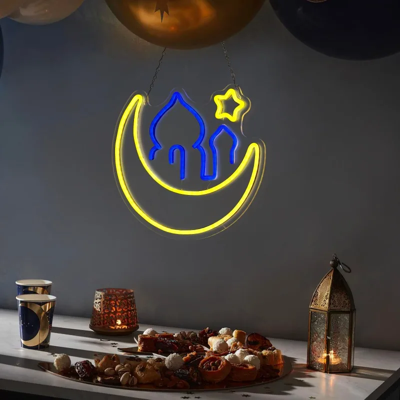 Ramadan Neon Sign Decorative Window Light Moon Star Wall Bedroom Living Room Acrylic Holiday Party Eid Gifts 5V USB