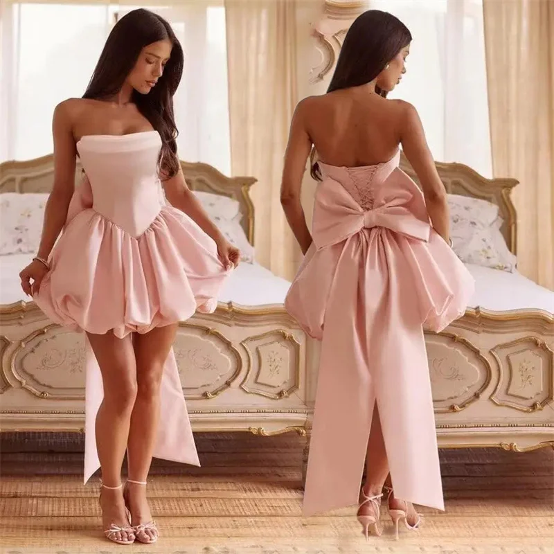 a-line-satin-bow-strapless-pleat-evening-bridesmaid-dresses-wedding-party-formal-prom-birthday-mini-length-lace-up
