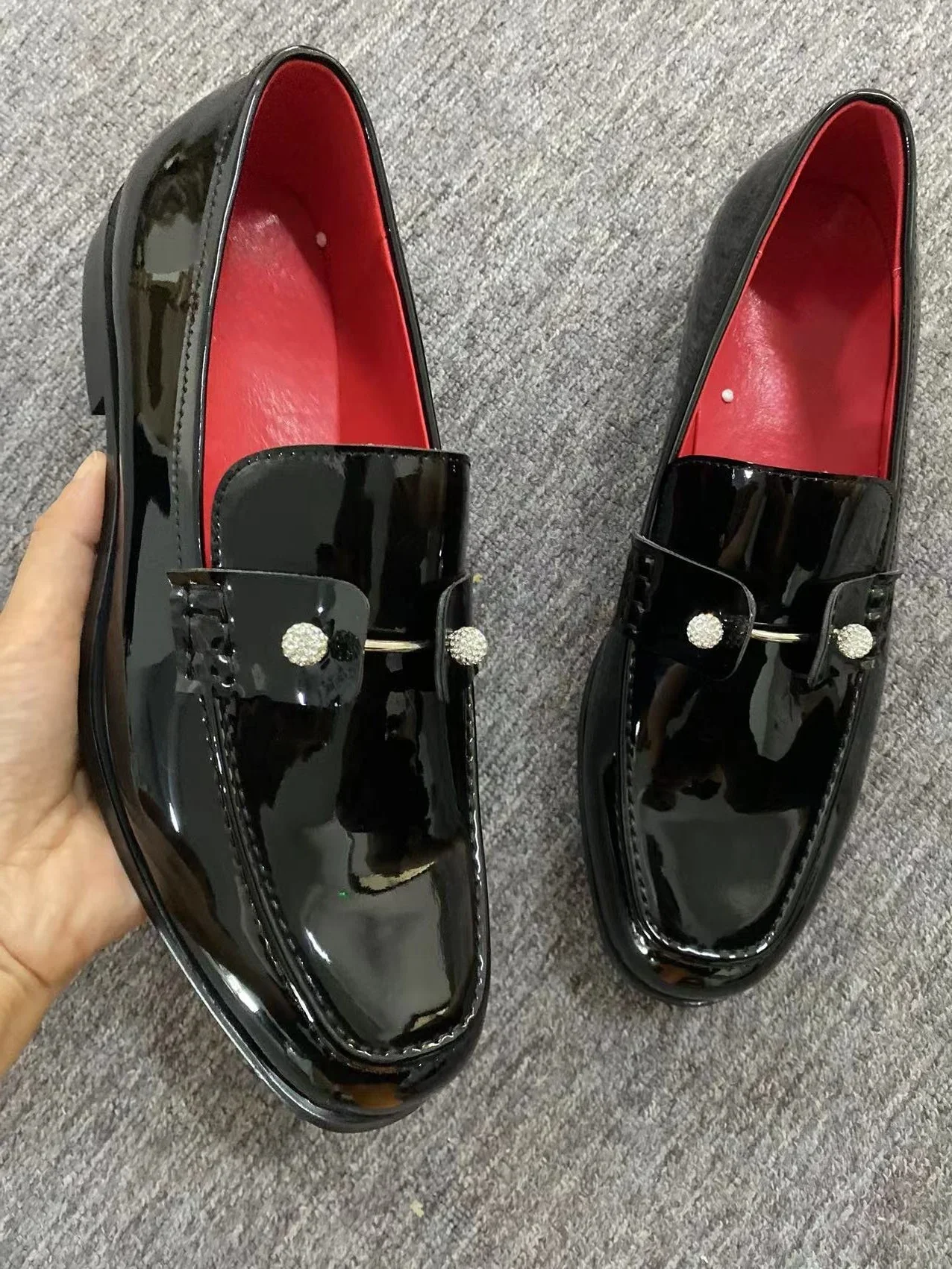 

Square Toe Thick Heel Metal Decoration Spring 2025 New Men Leather Shoes Men's Office Commuter Large Size Casual Dress Shoes