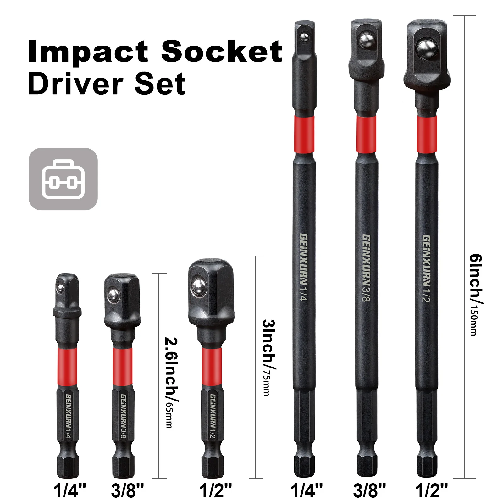 Geinxurn Impact Socket Adapter Set,1/4