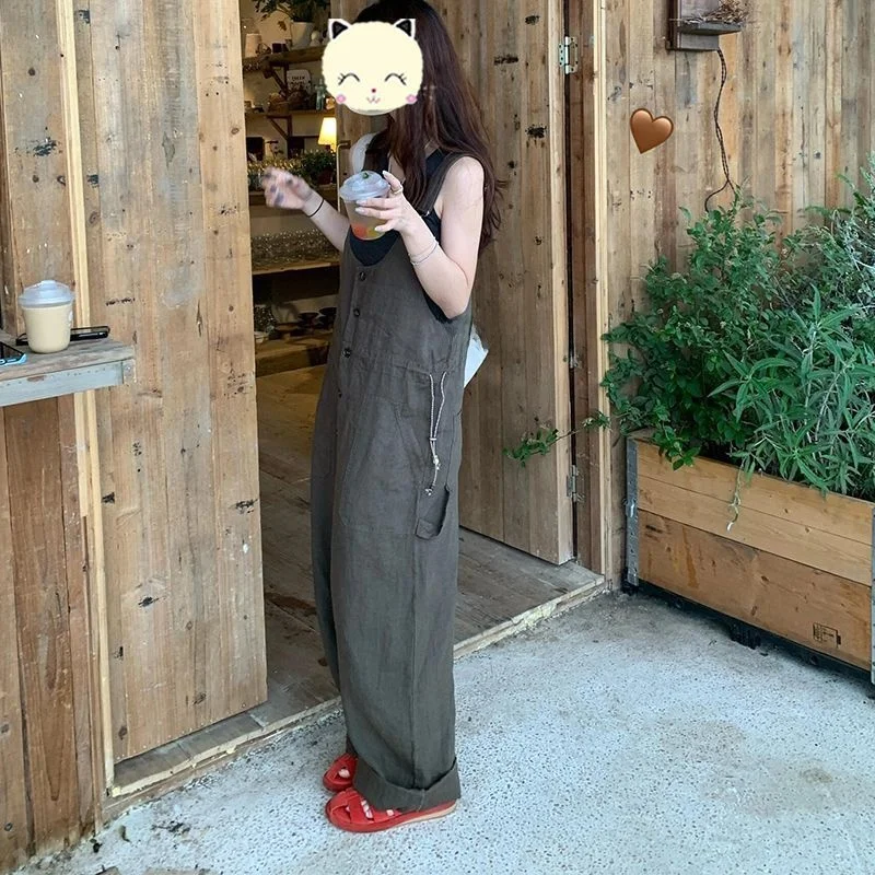 

Новый женский комбинезон из льна и хлопка 2026 года: летний, тонкий, свободный, удобный, с широкими штанинами, высокой талией и прямым кроем