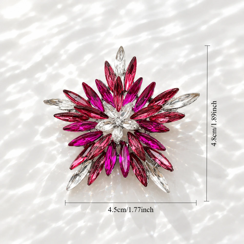 Sparkling Snowflake Rhinestone Brooch Multi‑Color Crystal Starburst Pin Women Dress Coat Lapel Jewelry for Party Banquet