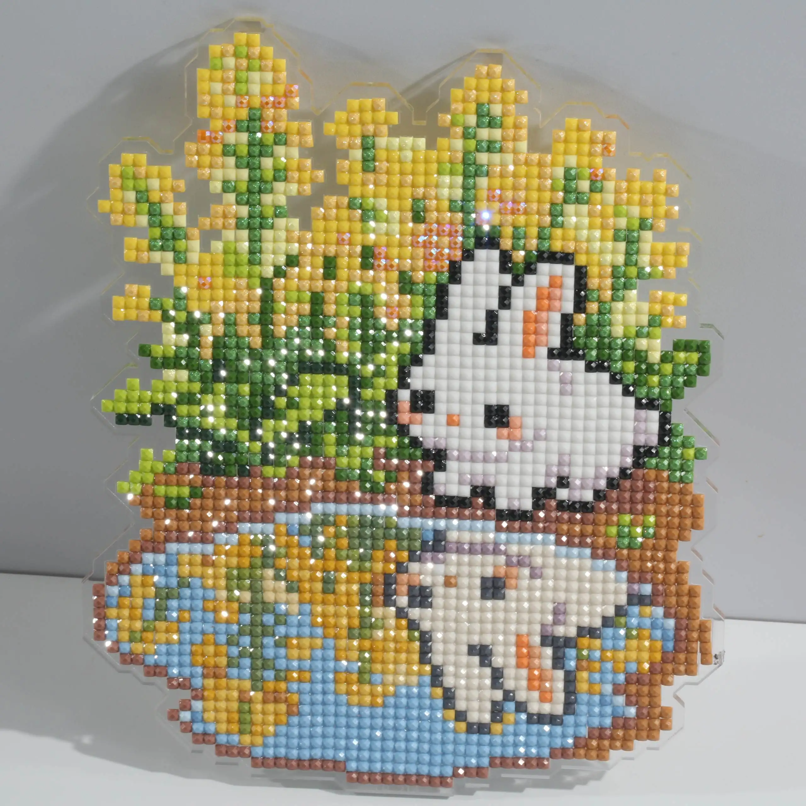 FOREVERYOUNG 5D Diamond Painting Acrylic Ornament, Cute White Rabbit With Sunflower DIY Diamond Mosaic Desktop Decor Handmade